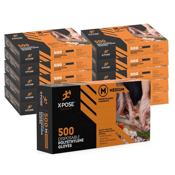 Xpose Safety PG500, Poly Disposable Gloves, Poly, M, 2 PK, Clear PG500M-10-X-S